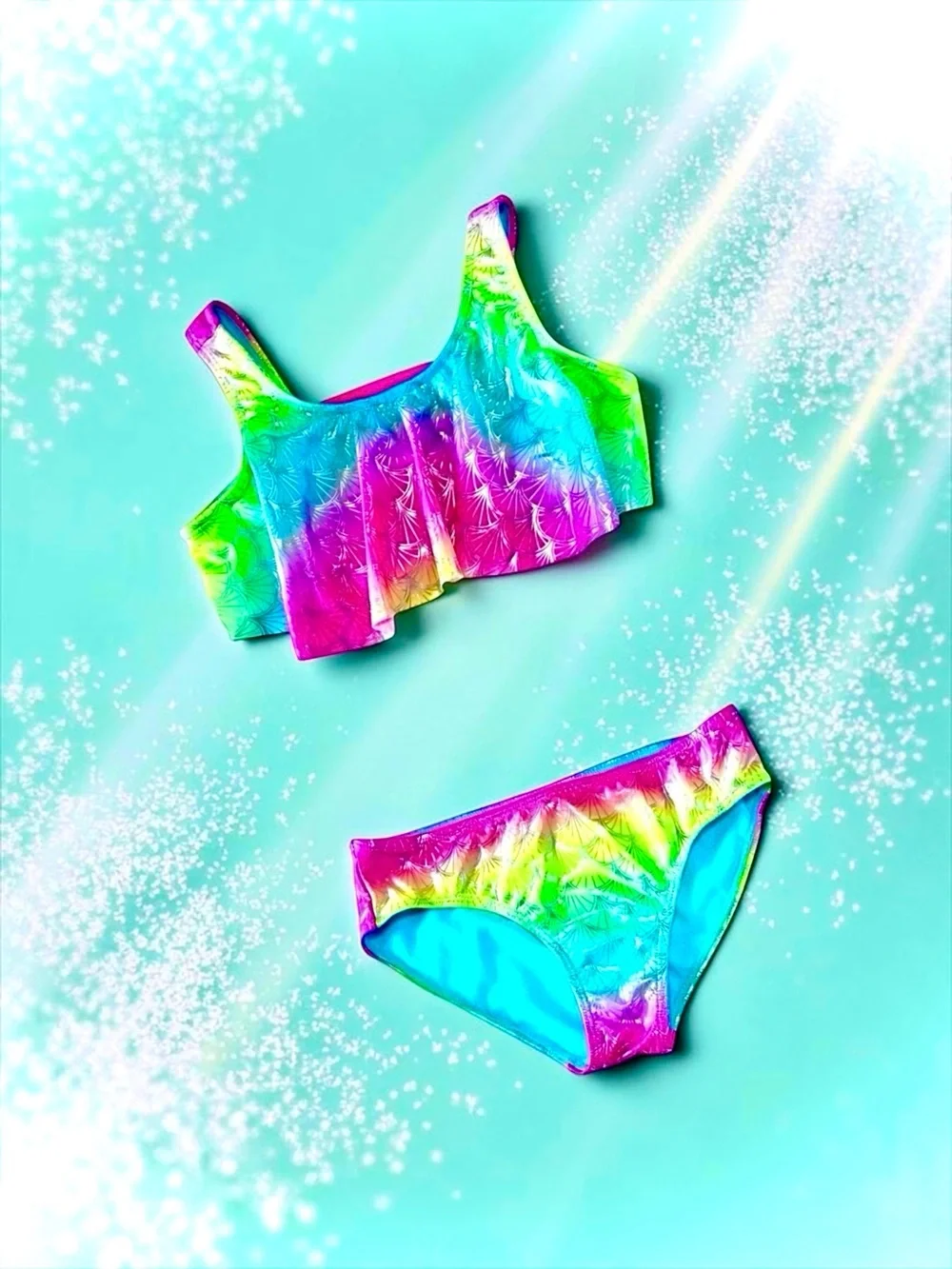 Wonder Nation Girls Mermaid Swimsuit Metallic Rainbow 2‑Piece L (10–12)